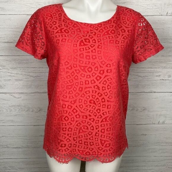 J.Crew Short Sleeve Laser Cut Eyelet Top - Picture 1 of 8